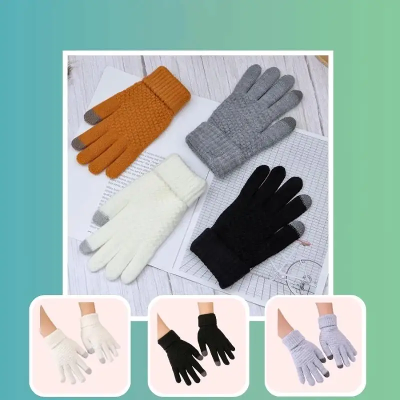 Damen Herren Warme Winter-Touchscreen-Handschuhe, dehnbare klassische Strick-Fäustlinge, Woll-Fingerhandschuhe für Outdoor, Radfahren und Autofahren – Detail 6