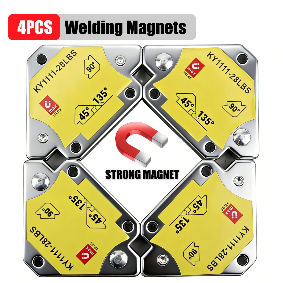 4-Piece Set of Magnetic Welding Positioners 45 ° /90 ° /135 °   Multi-Angle Magnetic Welding Fixture 12.5kg Ferrite Welding Auxiliary Positioning Tool