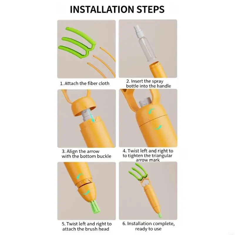 Blinds Cleaning Brush Set with ABS Construction, Three-Prong Heads, Integrated Sprayers, and Washable Removable Covers, X37F