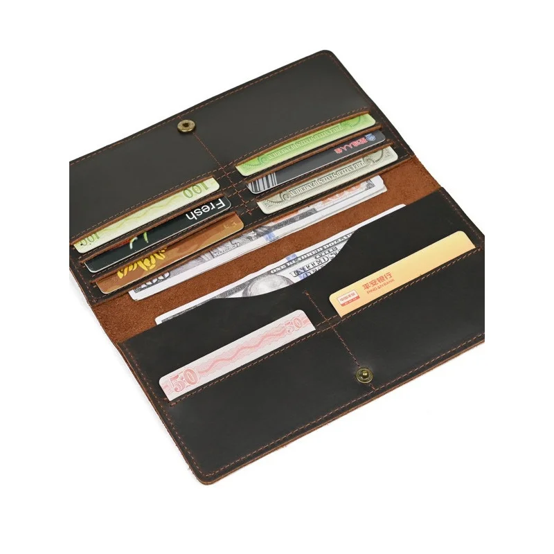 Crazy Horse Leather Bifold Wallet Genuine Full Grain Cowhide Vintage Men's Card Holder RFID Blocking Multi-Pocket Organizer