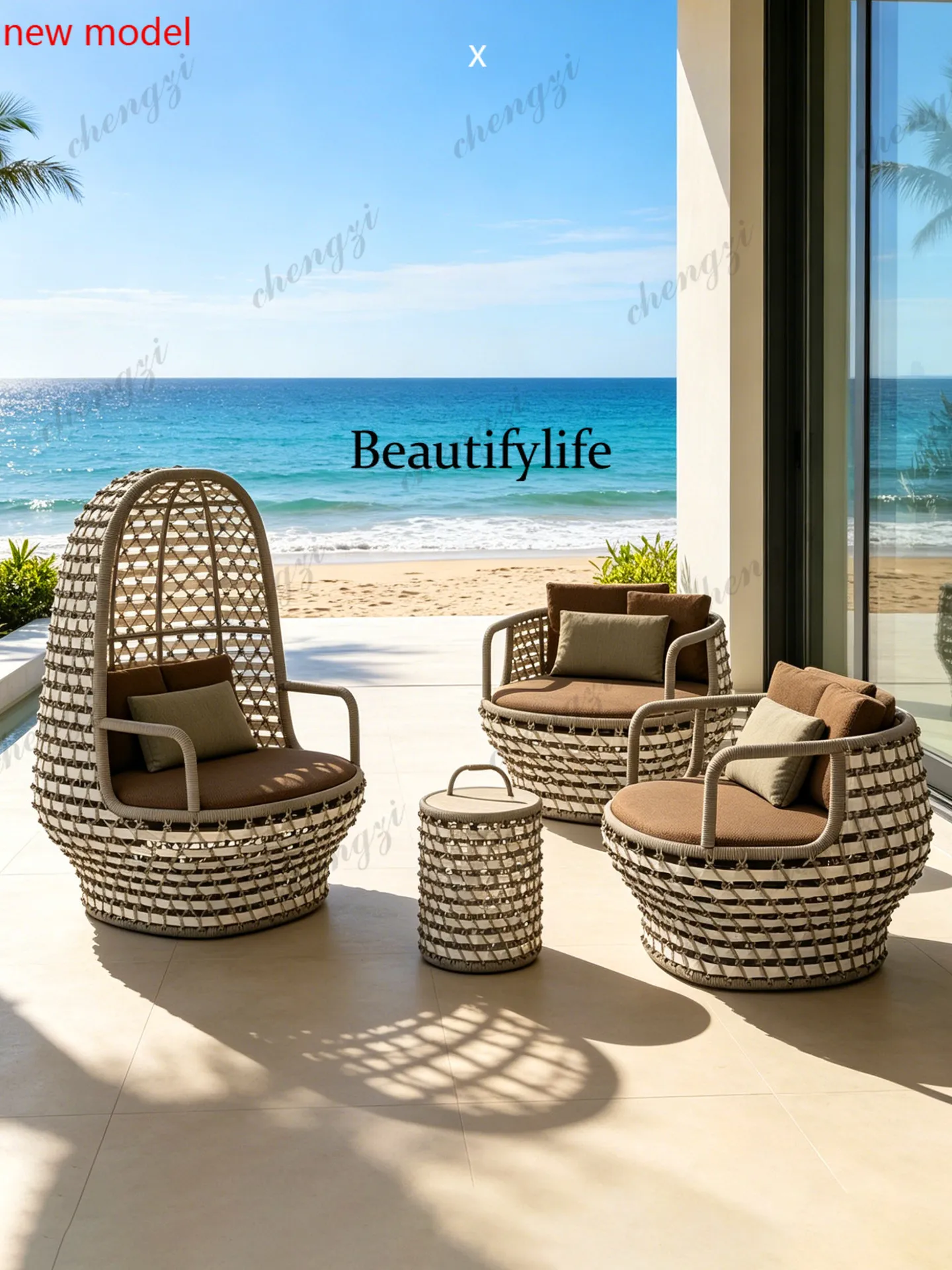 

Outdoor rattan sofa courtyard garden terrace, outdoor leisure bed and breakfast furnitureN138