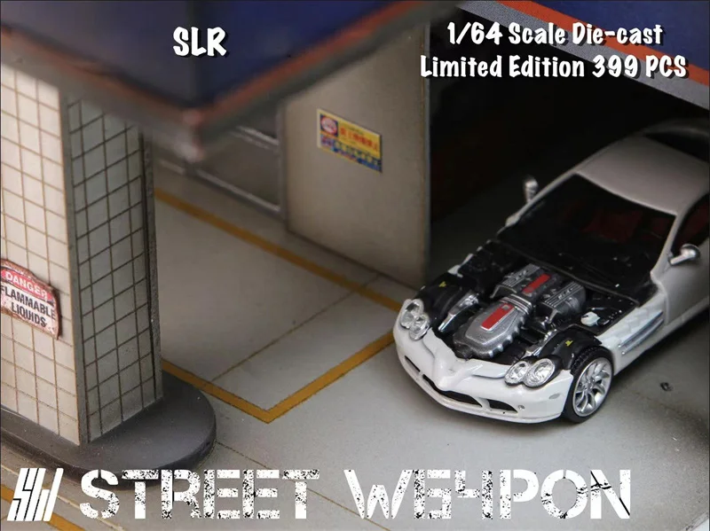 SLR Capô do motor removível Pearl White Diecast Model Car, Street Weapon, 1:64