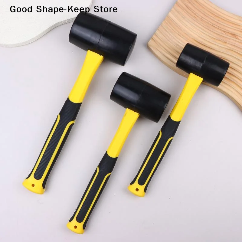 Black Rubber Hammer with American Fiber Handle 24oz Shock Absorption Elastic Mallet for Floor Tile Wood Work and Leather Repair
