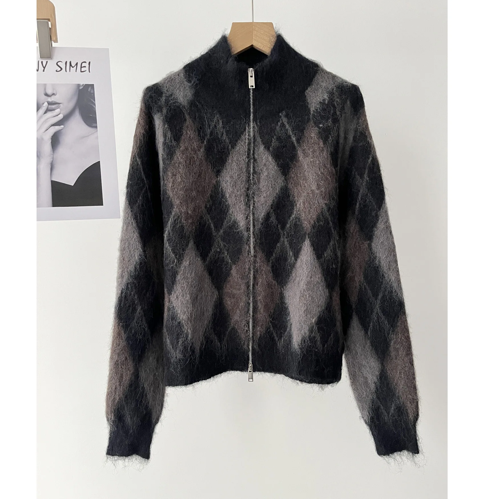 

Женский повседневный винтажный студенческий клетчатый свитер с воротником на молнии, вязаный кардиган на осень и зиму 16a-1865