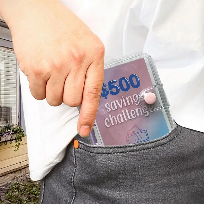 Loose-Leaf Notebook Planner, Mini Binder, Saving Challenge, Enveloppe Orçamento, Carteira, Organizador de dinheiro, 500 Dólares