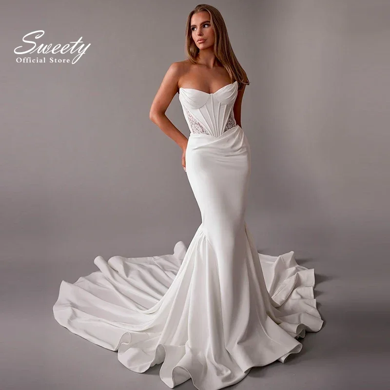 

Exquisite Mermaid Weddingdress Satin Taffeta With Embroidery Ballgown Slim-Line Strapless Sleeveless Customized Vestido De Novia