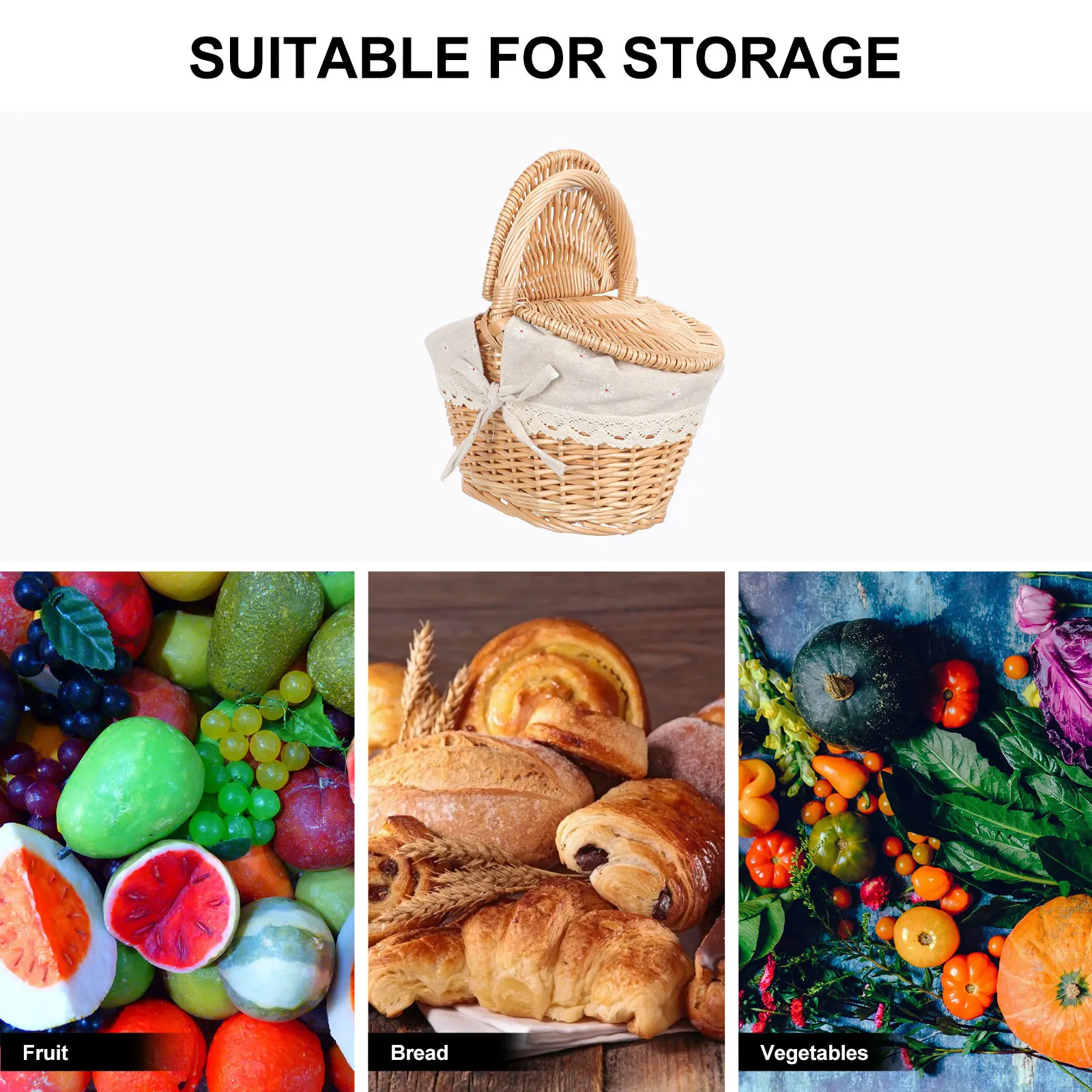 

1 шт., корзина для хранения из ротанга с крышкой, держатель для натурального хлеба для пикника, фруктов, домашняя ткацкая корзина для уличного сада, кемпинга