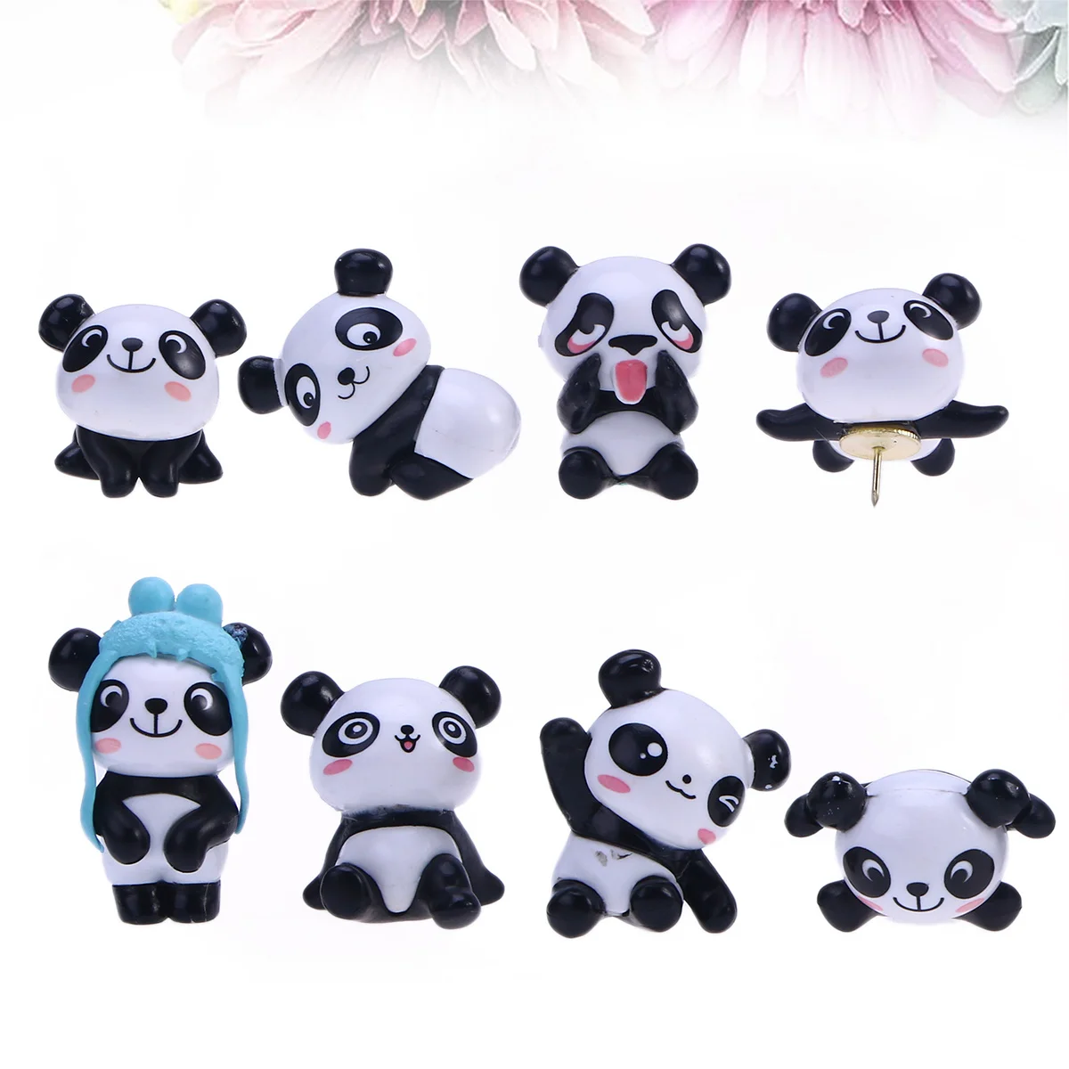 8 قطع من دبابيس الإبهام البلاستيكية اللطيفة على شكل باندا للخرائط والتقويم ولوحة المكتب ودبوس دفع