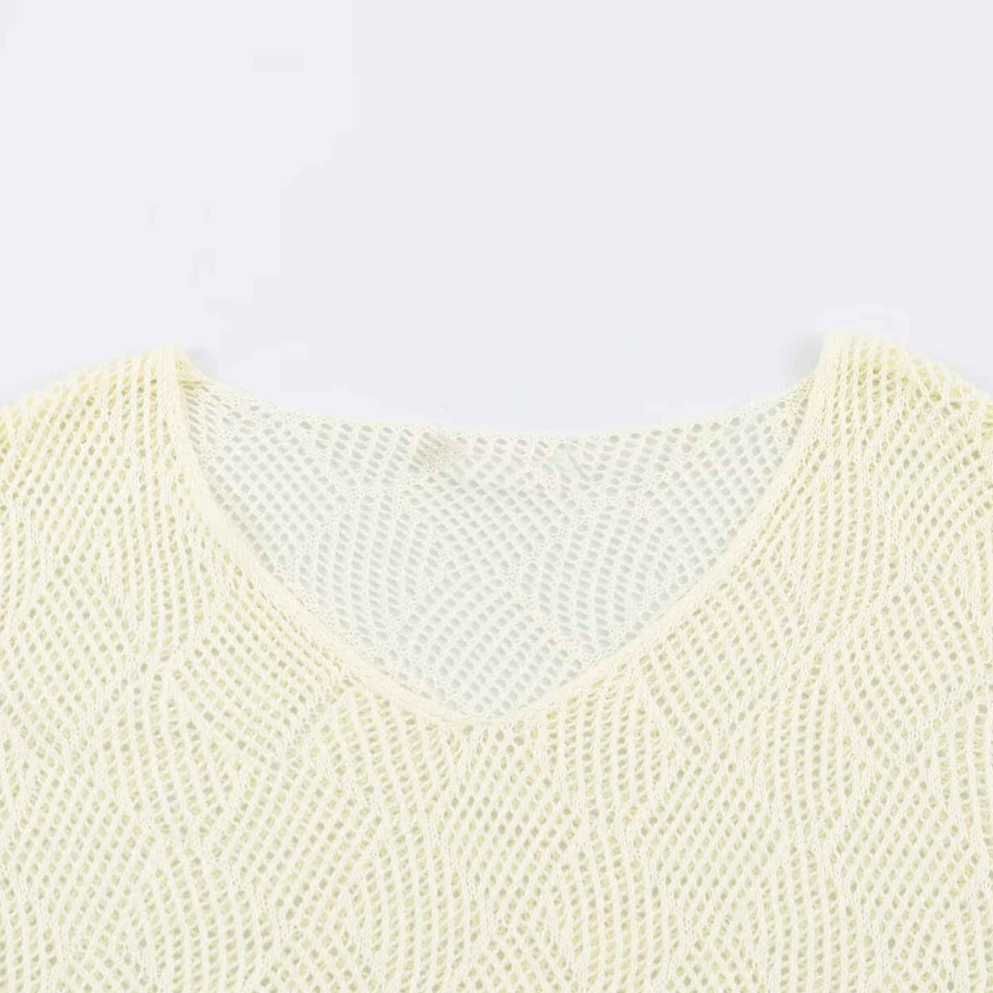 Fashionable Knitted Long Sleeve Hollow Diamond Pattern Women's Shirt 2026 Autumn Collection ZADATA Brand V-neck Design