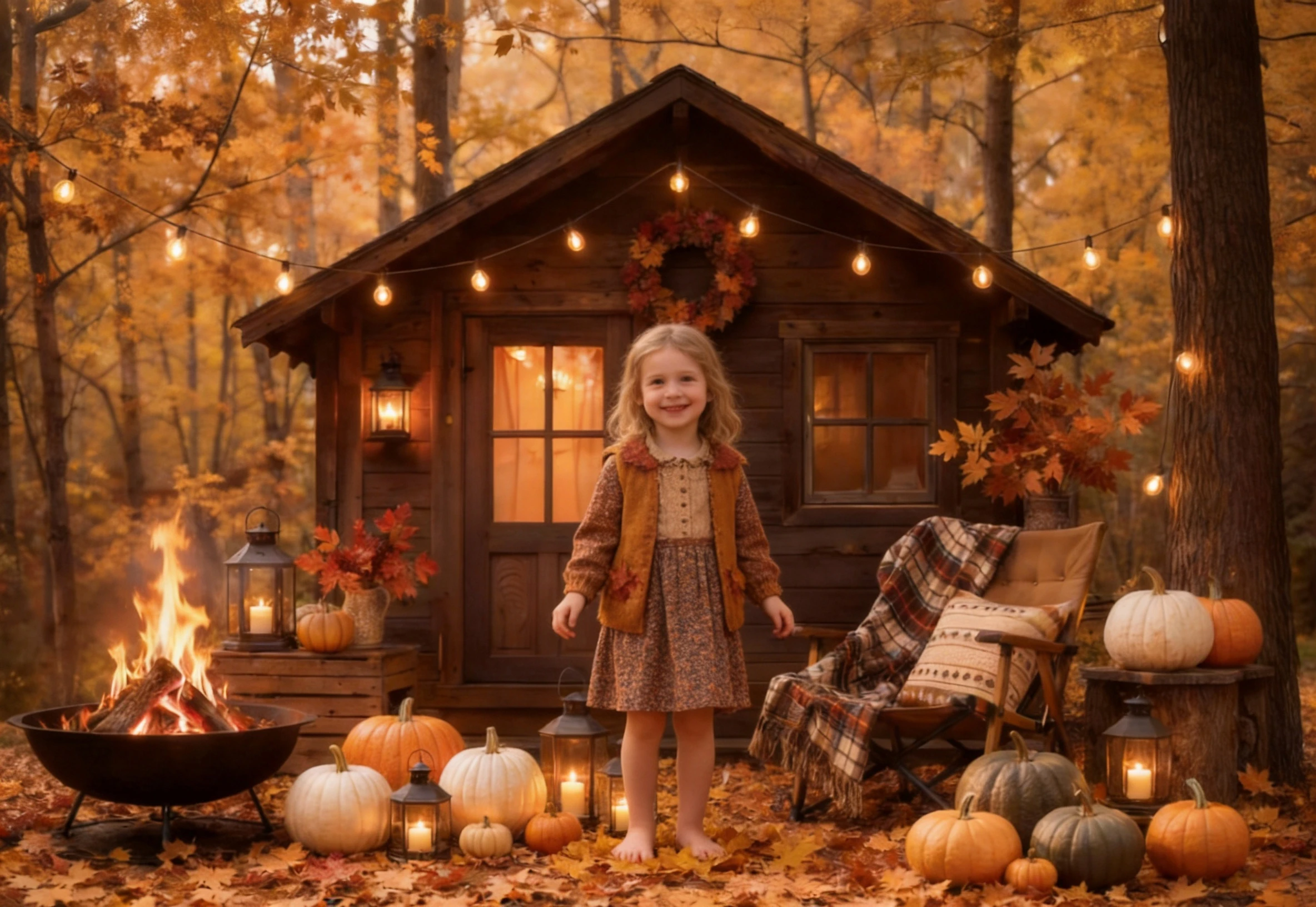 Autumn Fall Maple Leaves Forest Backdrop Warm Golden Nature Scene Thanksgiving Baby Portrait Background Cloth Shoot