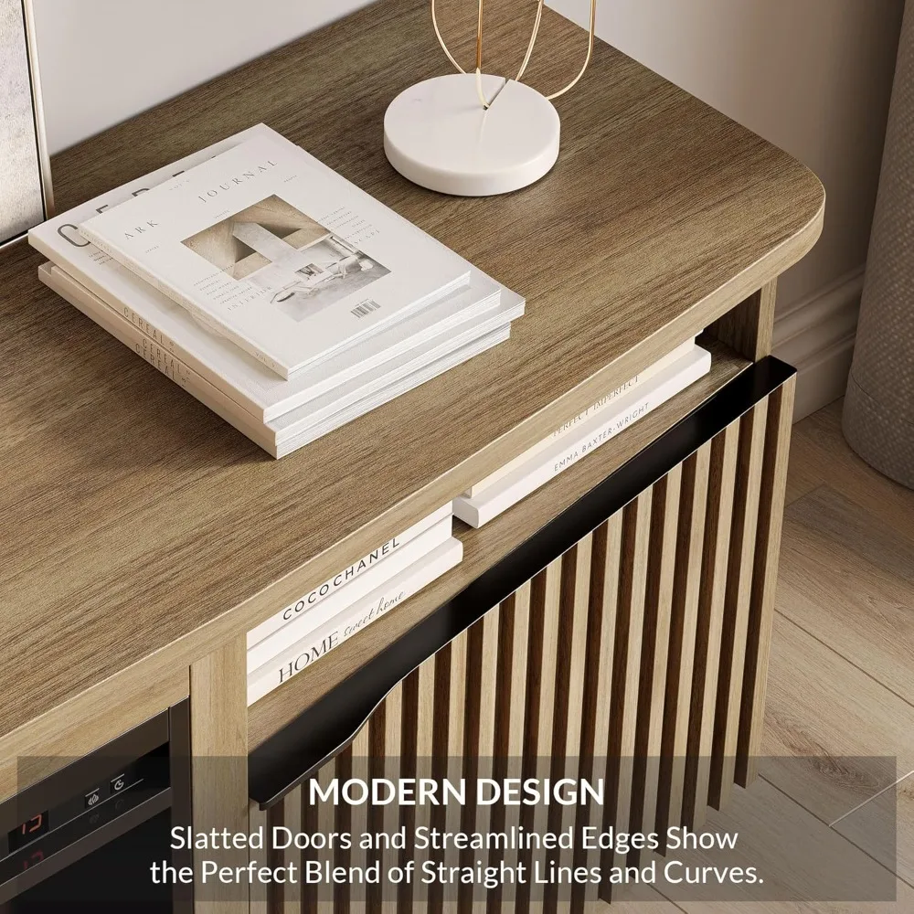 Szafka RTV z żłobieniami, kominkiem elektrycznym i systemem dźwiękowym, centrum rozrywki 68-calowe dla telewizorów do 75 cali, konsola multimedialna Ta