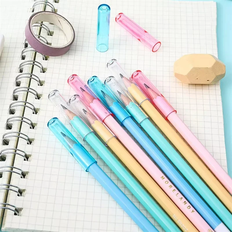 New 10Pcs/Set Transparent Plastic Pencil Cap Simple Colorful Pencil Extender Cute Pencil Protection Cap School Office Supplies