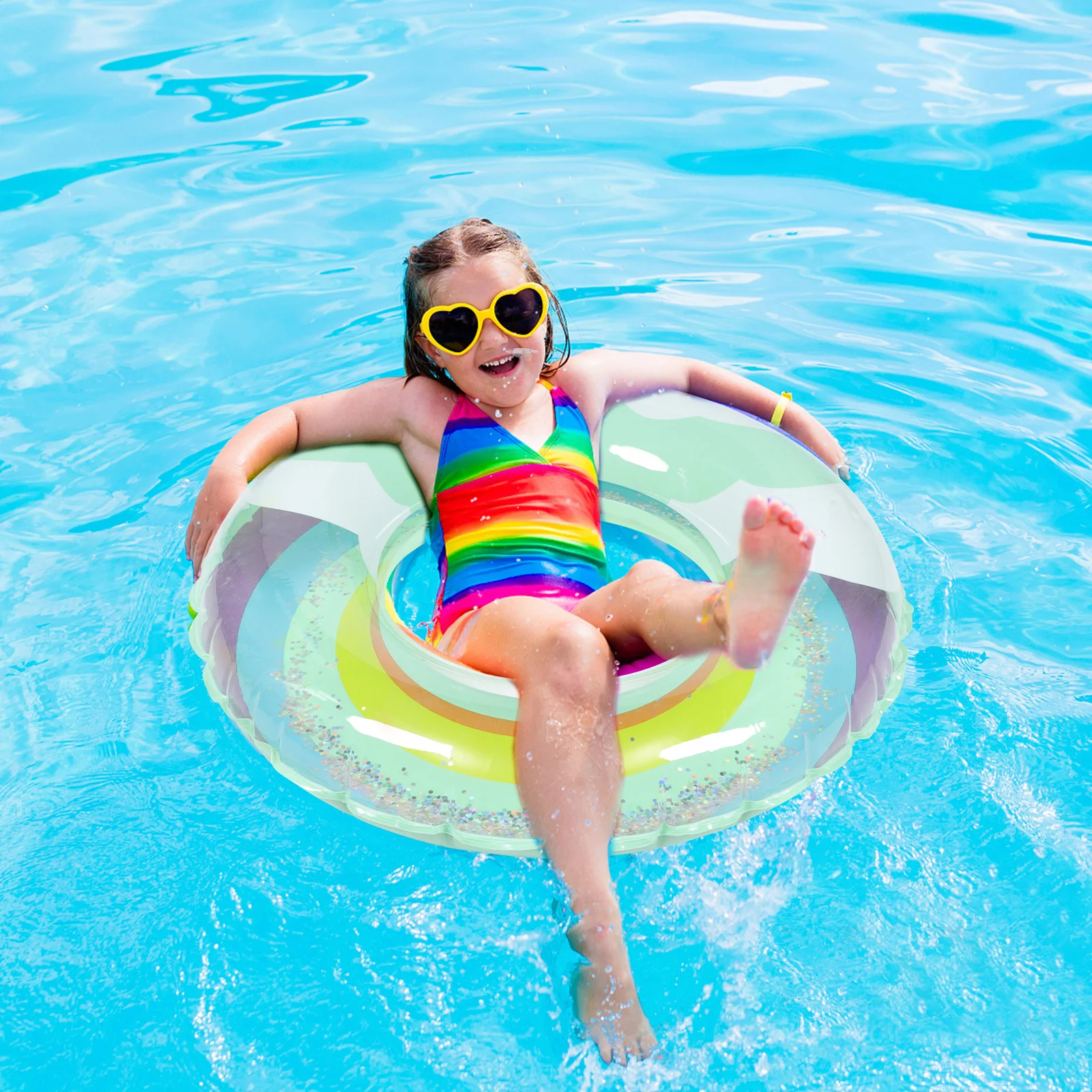 1pcs Thickened Rainbow For Kids Swimming Safe Swim Ring Leisure Beach Party Float Swim Rings For Kids Ring