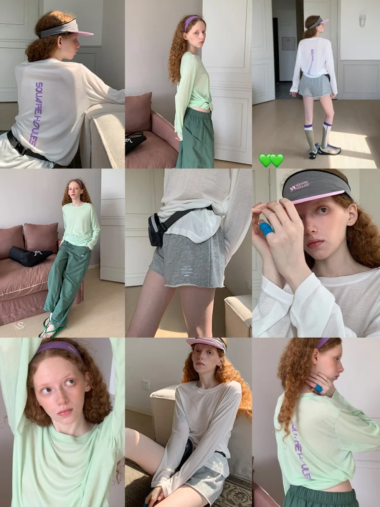 Square Houlest Women's Summer Thin Breathable Loose Long Sleeve T-Shirt Ice Sensation Casual Style round Neck Top Outerwear