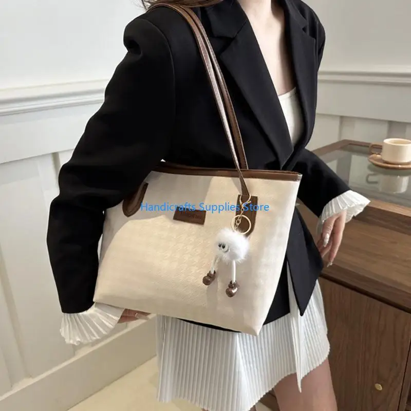 R1WA Stylish Houndstooth Women's Hand Bag Large Capacity Waterproof Commuters Shoulder Bag With Wide