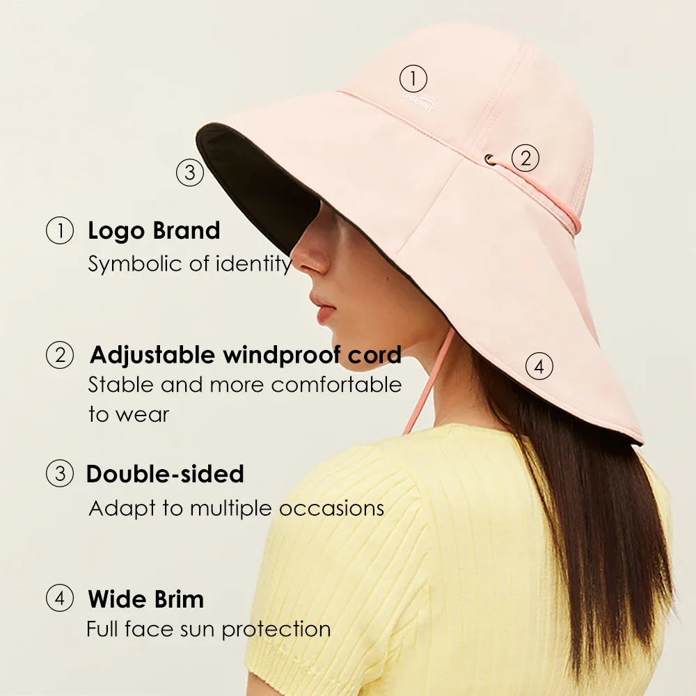 OhSunny Women Large Brim Sunhats UPF 2000+ Double-sided Wear Cap with Fixing Rope Anti-UV Beach Hat Fisherman Bucket Caps