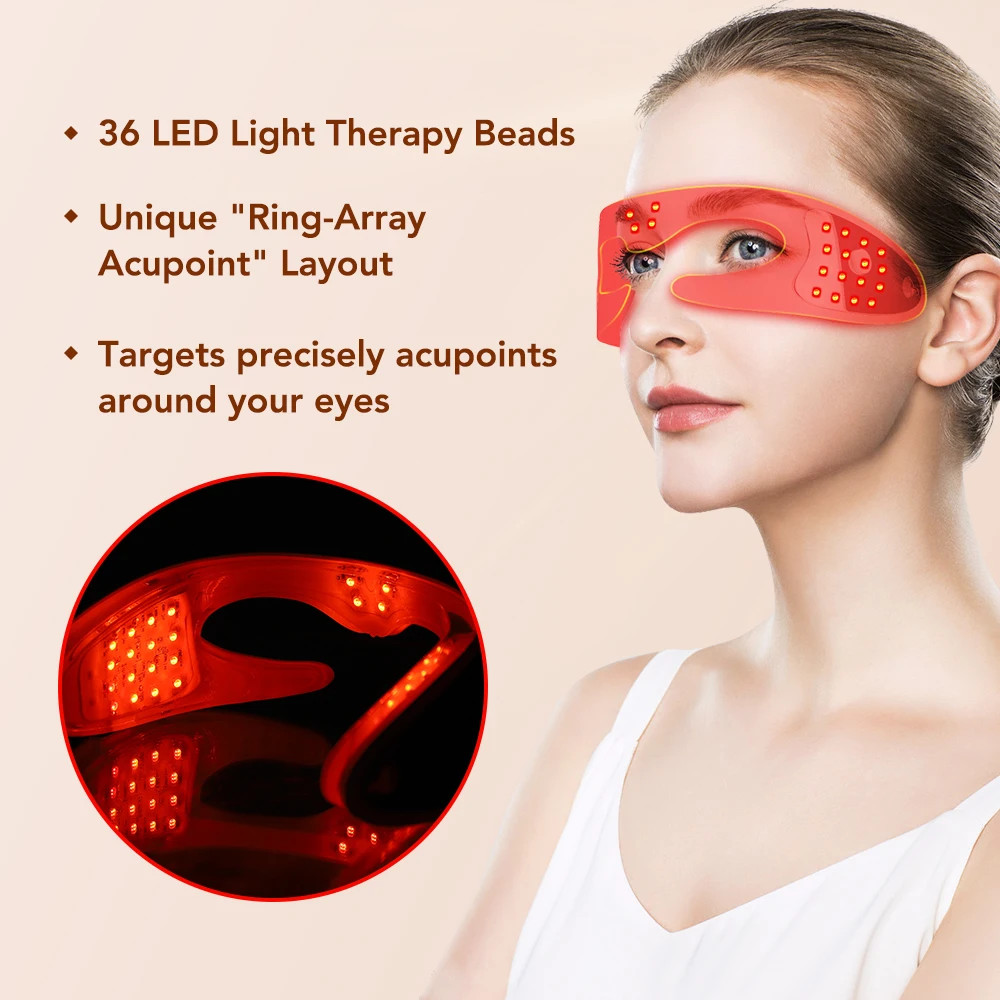 Eye Massager Vibration LED Light Therapy 3 Modes Rechargeable Eye Care Device 36 LED Beads Relieve Eye Fatigue Dark Circles