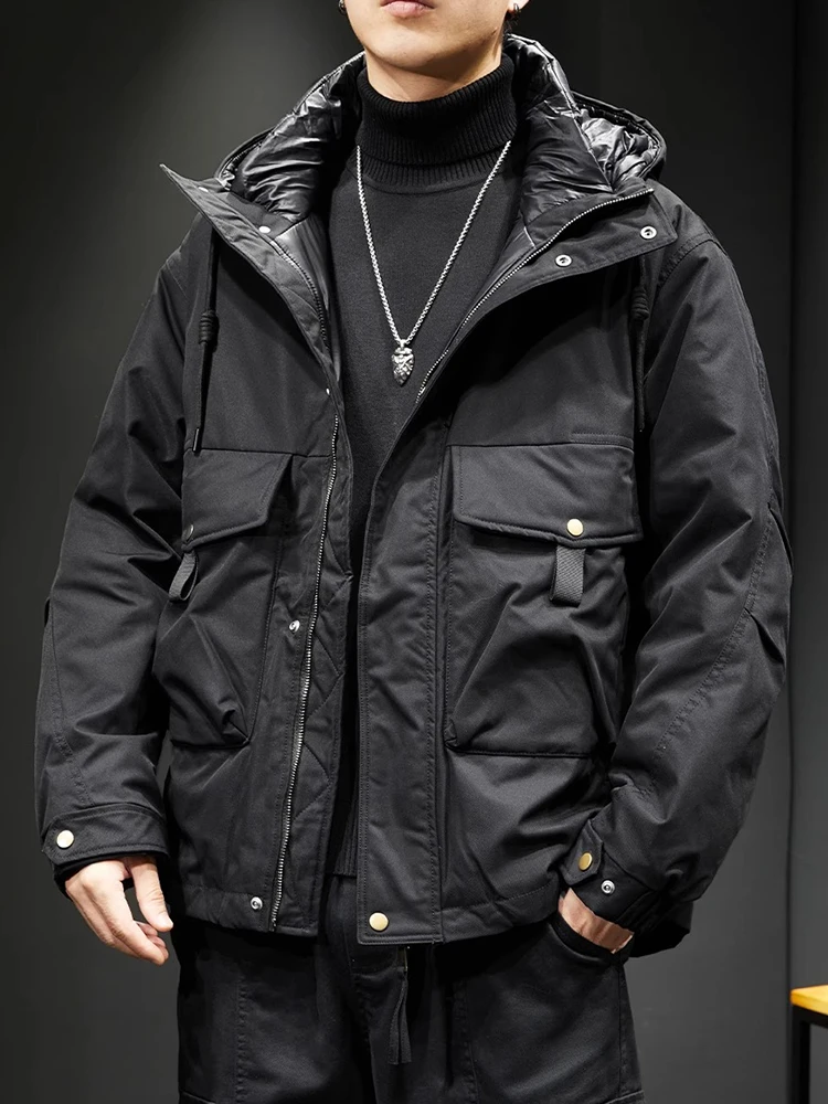 

Мужская зимняя утепленная хлопковая куртка свободного кроя с капюшоном, молодежная модная теплая куртка на молнии, повседневная верхняя одежда для защиты от холода