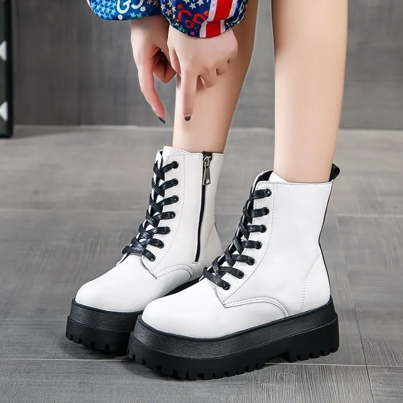 

Casual Versatile Single Boots 2025 New Large Autumn Round Head Front Strap Thick Heel Solid Color Women's Boots
