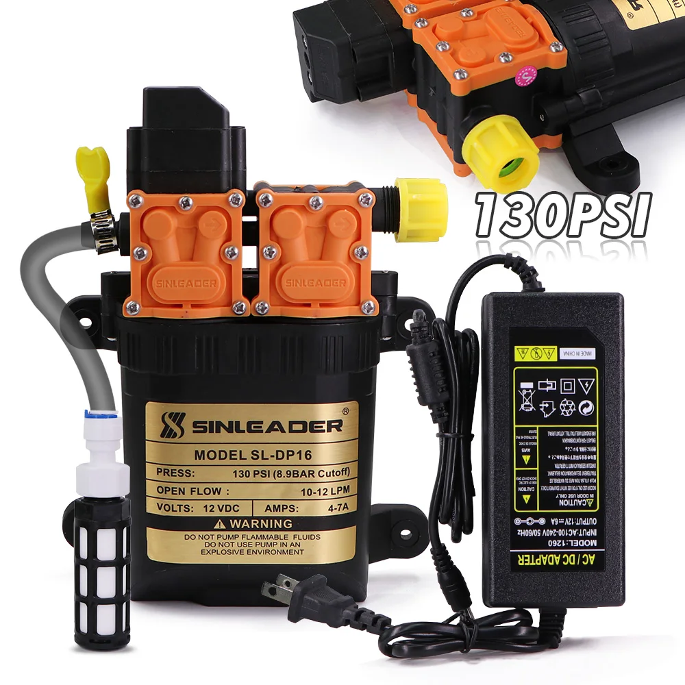 130PSI Dual-core Self-priming Pump W/ 110-240V Power Supply Garden Agriculture Fogging Irrigation High Power Water Pressure Pump