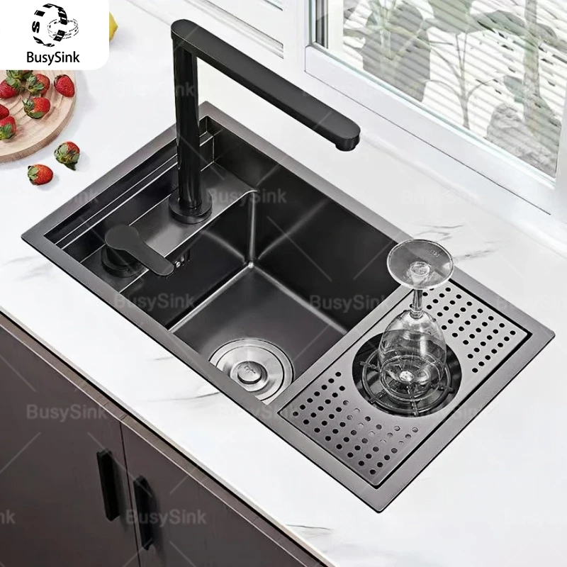 

Скрытая кухонная мойка из нержавеющей стали со сливной крышкой и мойкой для чашек Бытовая барная мини-раковина с одним слотом для мытья посуды