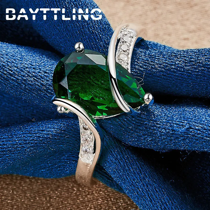 925 Sterling Silver Ring Gift Exquisite Green Water Drop Zircon Ring For Woman Wife Fashion Wedding Party Jewelry Accessories