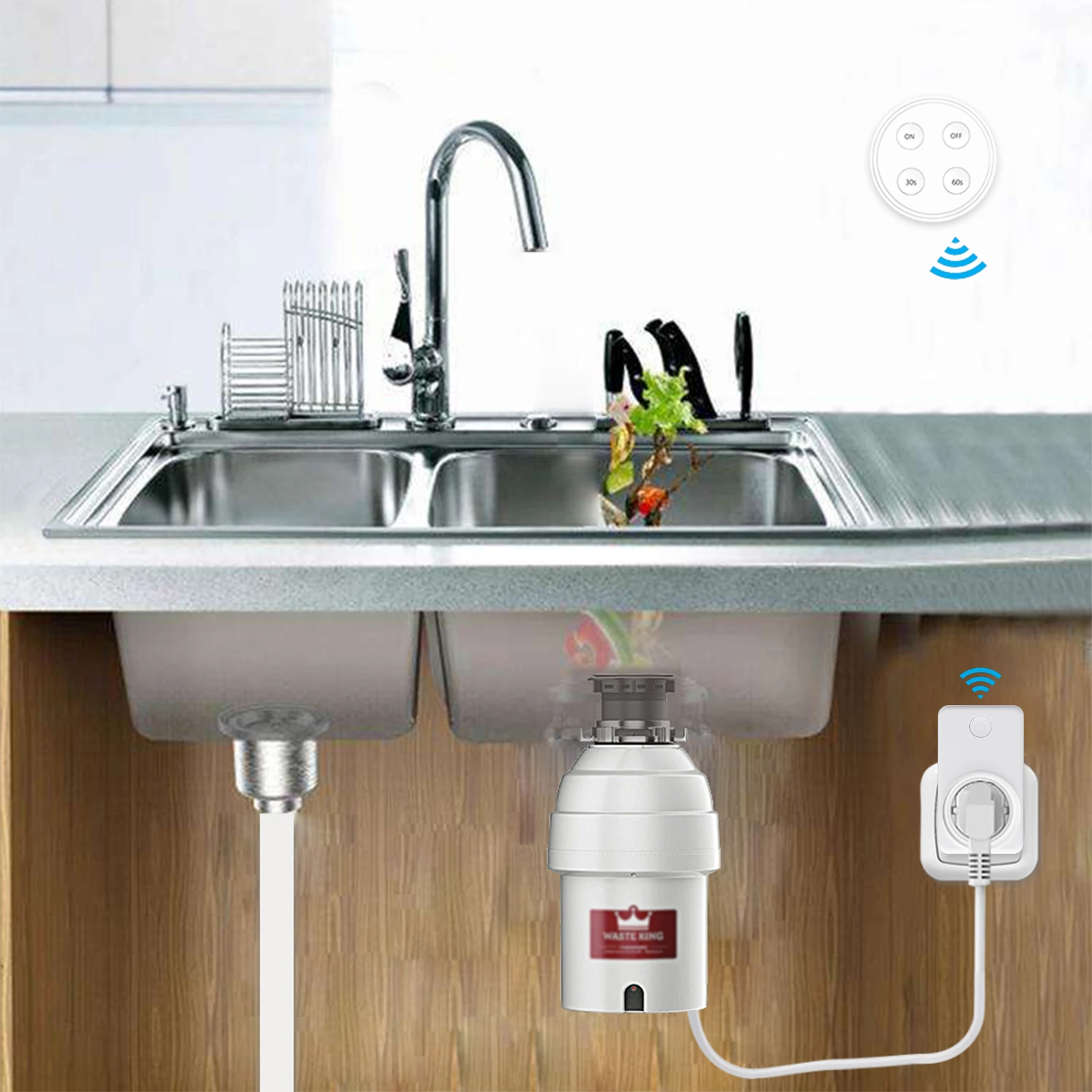 LoraTap Wireless RF868Mhz KR Plug Outlet Socket for Garbage Disposer Food Waste Grinder Remote Control 30,60s Timer Easy Install