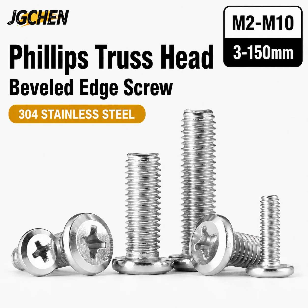 M2 M3 M4 M5 M6 M8 M10 304 Stainless Steel Phillips Truss Head Beveled Edge Machine Screws Cross Drive Furniture Connector Bolts