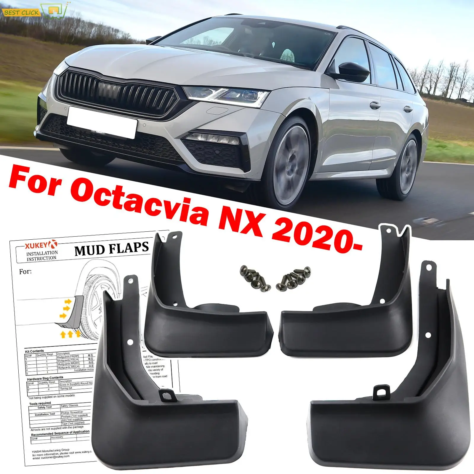 Set Car Mudflaps For Skoda Octavia NX A8 RS Sedan Liftback combi 2020 2021 2022 Mud Flaps Splash Guards Mudguards Protector