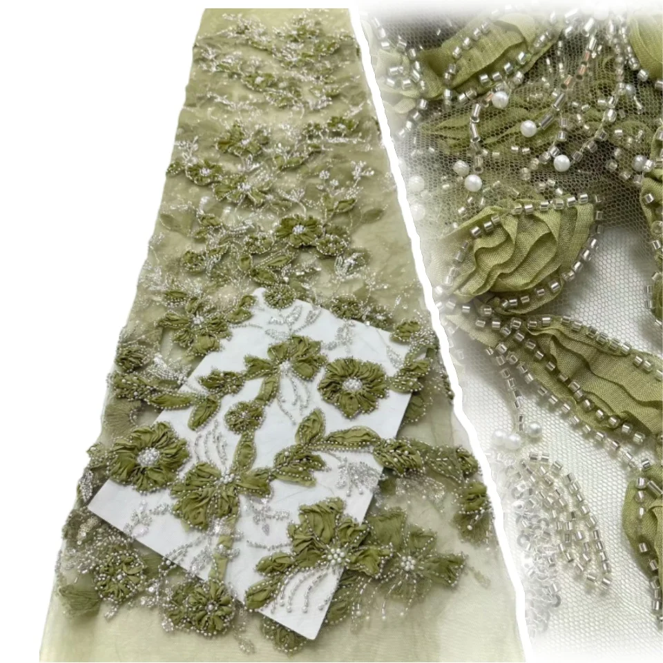 

2025 Latest New High-end Luxury French Embroidery Lace Fabric African Nigerian Sequins Tulle Lace Fabric Wedding Dresses AH1653