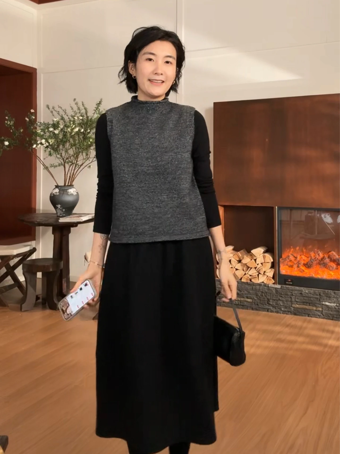 

Bla Elastic Waist Wool Skirt Women's Sle Spring Autumn Winter Season Simple Soft Comfortable A-Line f-length Skirt