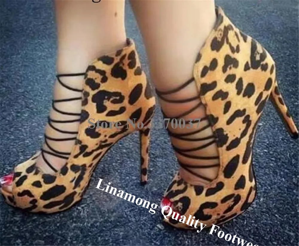 السيدات مثير المفتوحة تو ليوبارد جلد الغزال منصة عالية مضخات قطع التدريجي عودة زيبر سوبر عالية الكعب فستان سهرة رسمي الأحذية