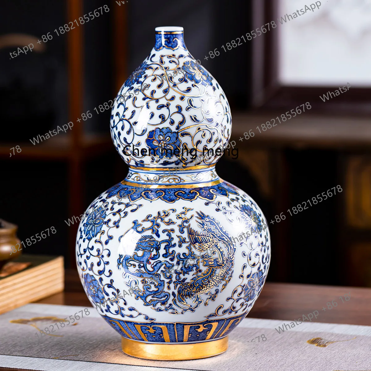 

Ceramics, light luxury gold-painted vases, blue and white porcelain, ornaments, living room and home