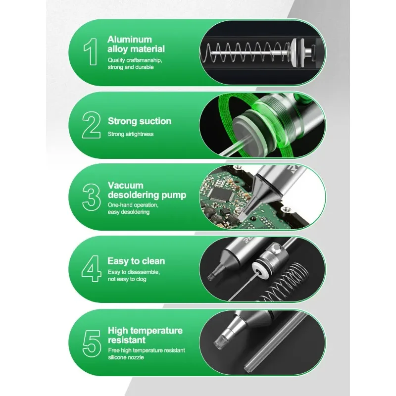 RELIFE RL-084 Pro Solder Sucker Manual Vacuum Suction Tin Gun Aluminum Alloy for PCB Soldering Removal Spot Welding tool view 6