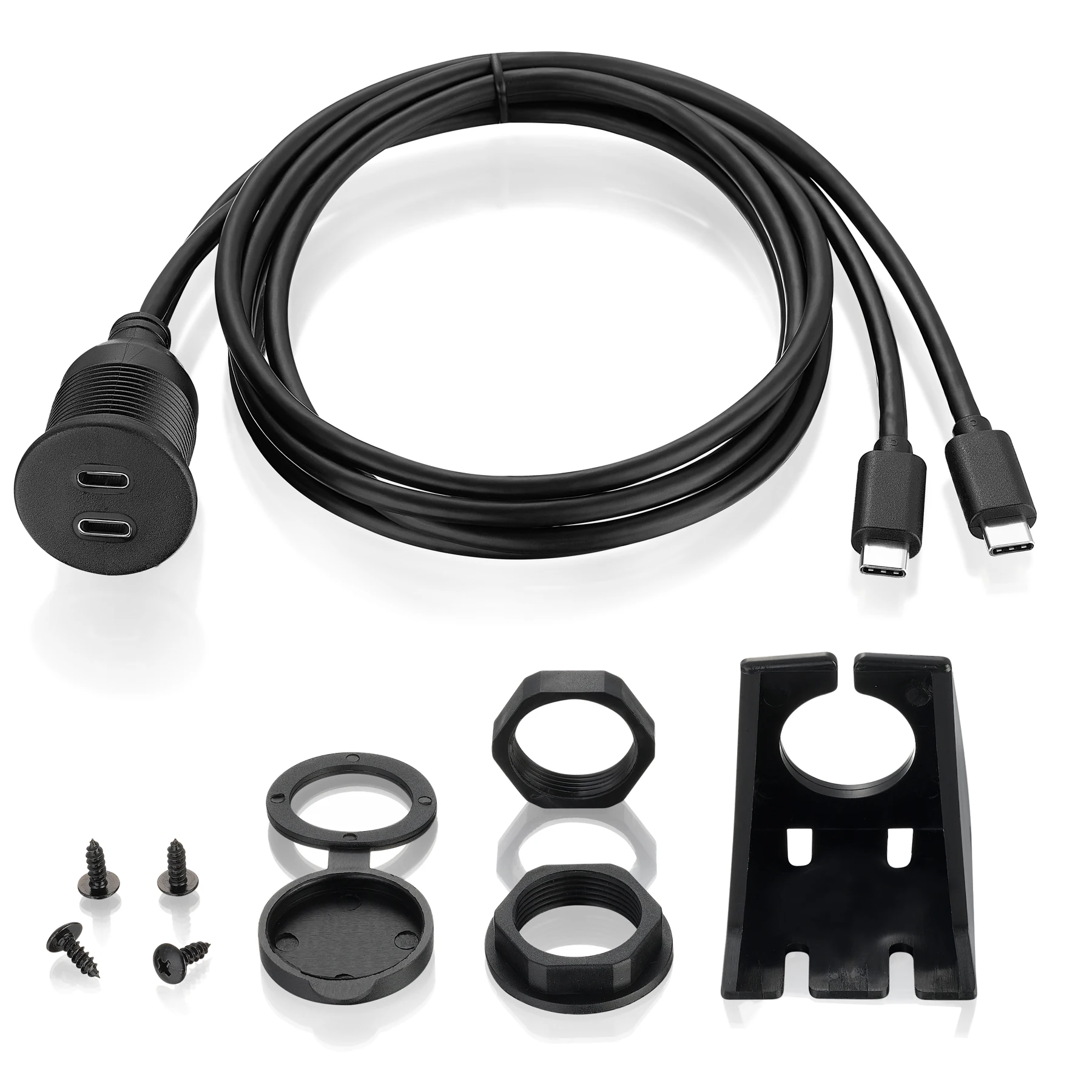 Bochara Dashboard Dual Type C 3.1 3.0 2.0 Male to Female Extension Cable With Flush Mount Panel For Car Truck Boat Motorcycle