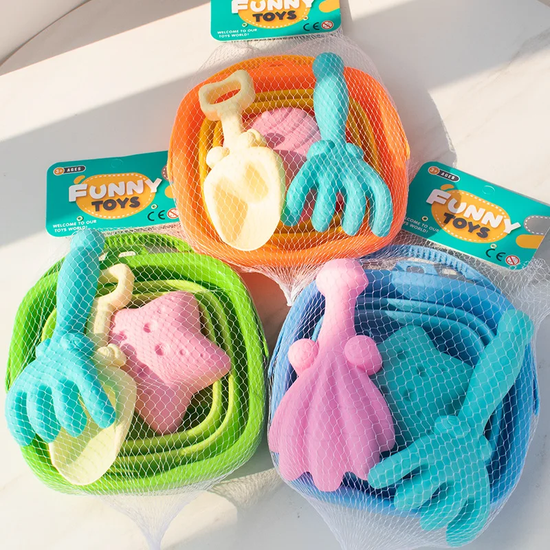 Children Folding Bucket Beach Toys Baby Sand Digging Tools Shovel Set Equipment Silicone Soft Rubber Portable Telescopic Bucket