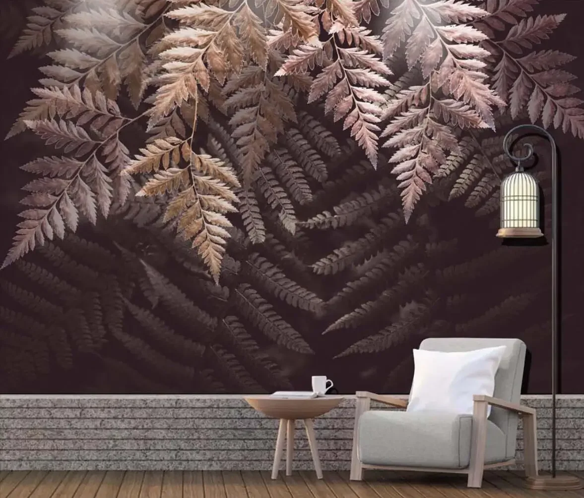custom Southeast Asian tropical plant fern leaves wallpapers for living room starry home decoration wall paper 3D hotel tooling