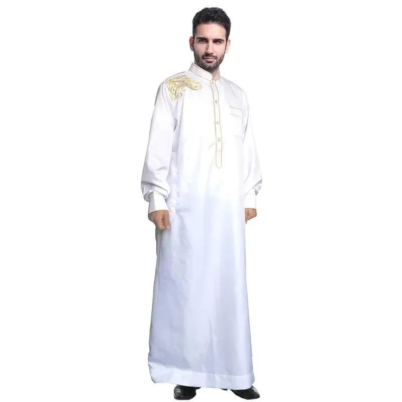 Uomini musulmani tradizionali Jubba Thobe Islam Abbigliamento Ramadan Abaya Thawb Abito lungo Saudita Musulmane Caftano Jubah Dubai Abito arabo