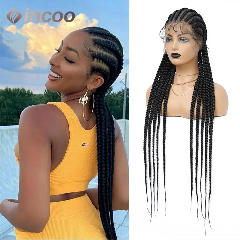 Braided Wigs Synthetic Full Lace Front Hair Wig Crochet Hair Braids Wig For Black Woman Afro Cornrow Twist Boxing Braided Wigs