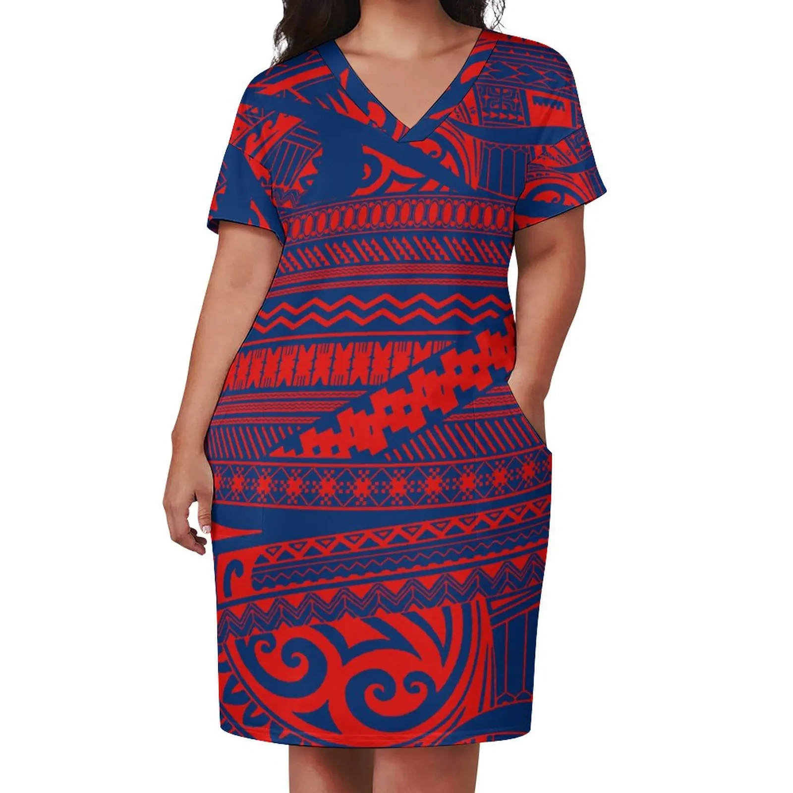 Samoan-Robe de tempérament pour femmes, jupe décontractée au genou, chemise pour hommes, ensemble de couple, imprimé de fleurs