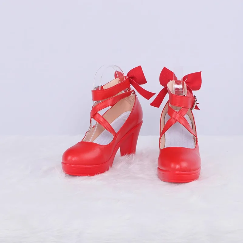 Juego Magic Madoka, zapatos de Cosplay personalizados, accesorios de disfraz de Lolita, sandalias con lazo, zapatos de princesa de tacón alto de cuero PU para mujeres y niñas