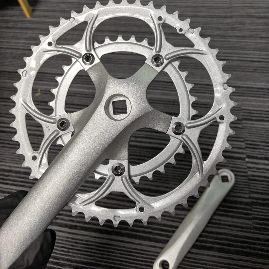 BCD110mm Mattsilber/Schwarz Kurbelgarnitur Rennrad Aluminiumlegierung 50-34 Zähne 8 Gang 9 Gang Vierkantloch Rennstraße 170 mm Kurbel – Detail 1