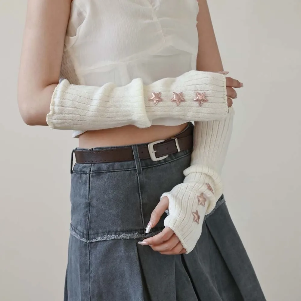 Mangas sin dedos de punto elástico, cubierta de brazo de estrella gótica Y2K de Color sólido, calentador fresco de Hip-hop, puño largo para Cosplay
