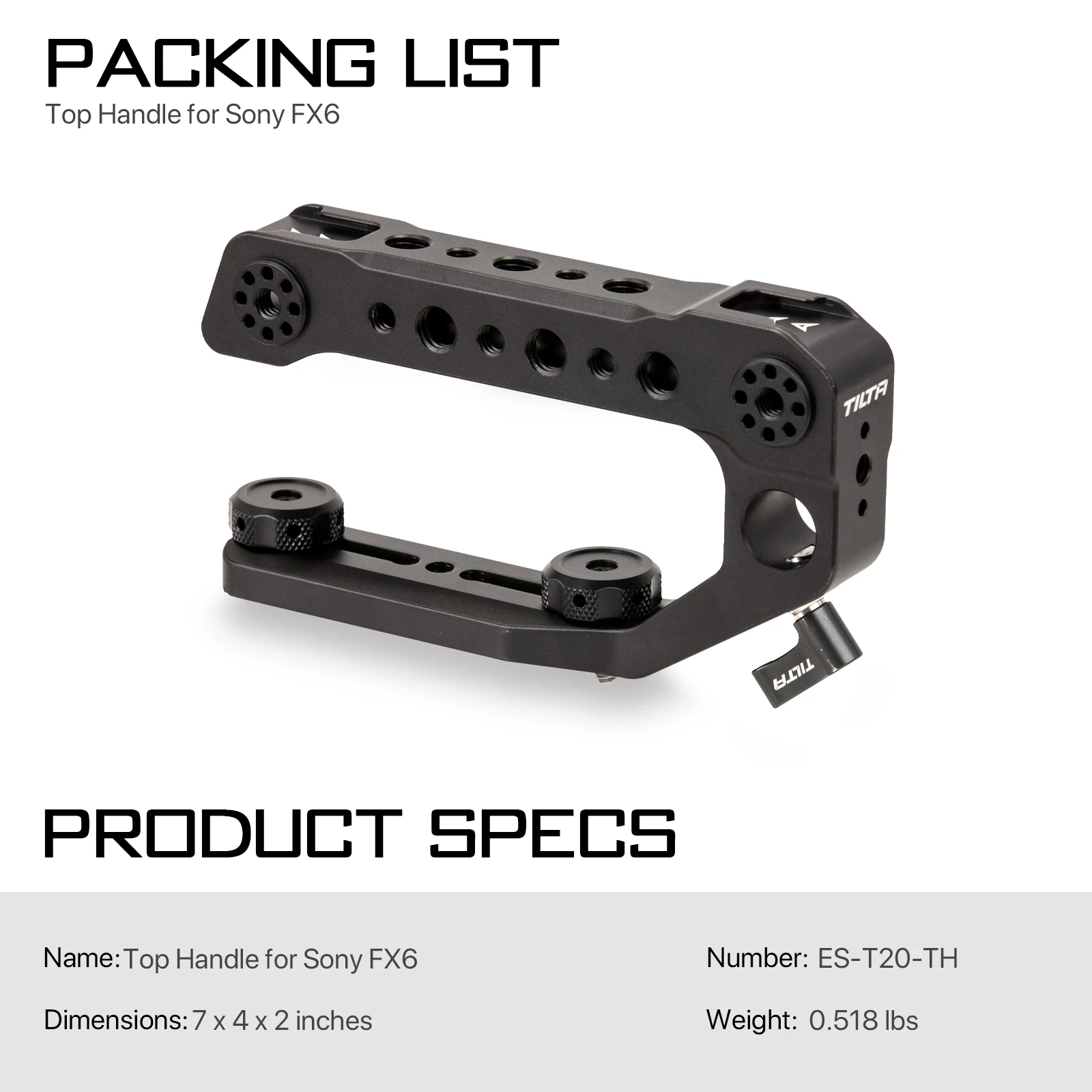 TILTA ES-T20-TH Adjustable Top Handle for Sony FX6 & for Sony FX3 FX30