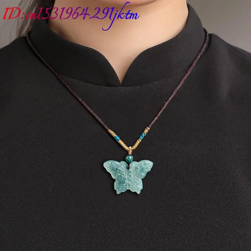 Natural Burmese Jadeite Butterfly Pendant Necklace Luxury Accessories Gemstone Real Jade Fashion Vintage Gifts for Women view 4
