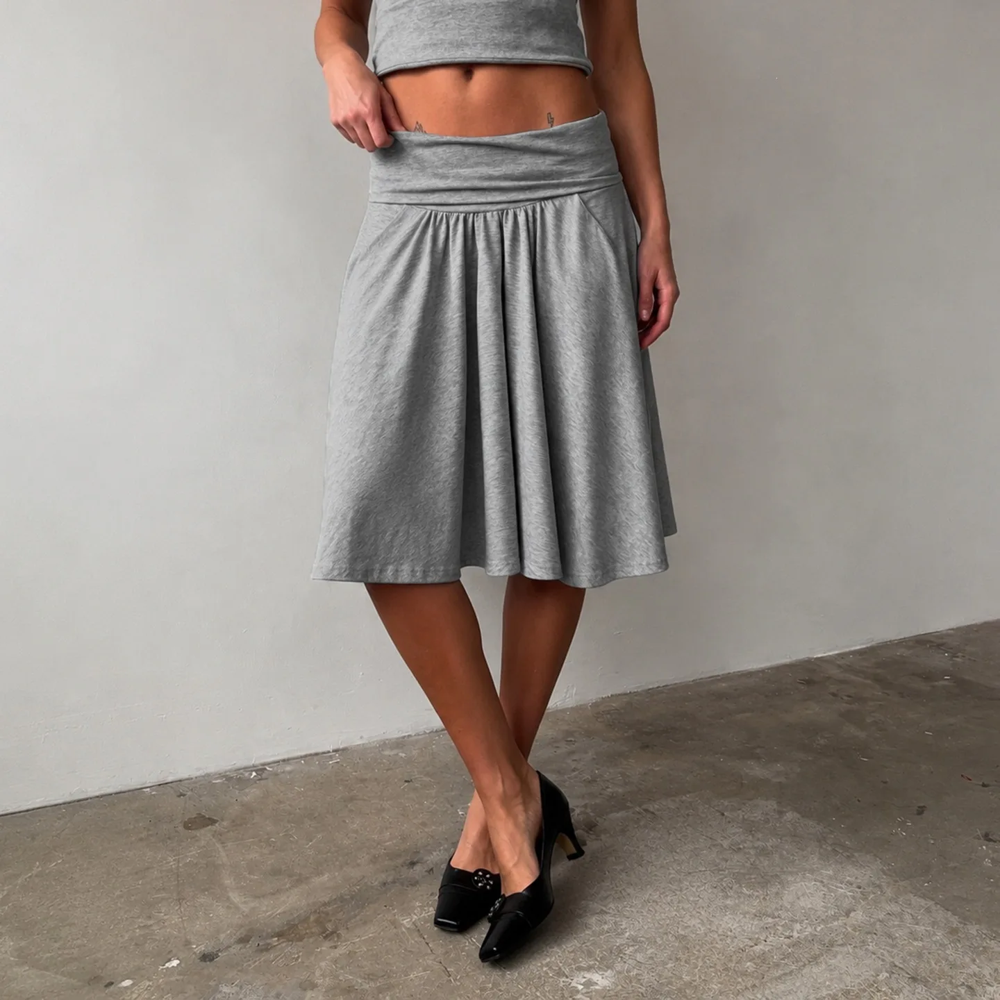 Gray Casual Waist Splicing Pleated Skirt Fashion Spice Girl Irregular Skirt Woman