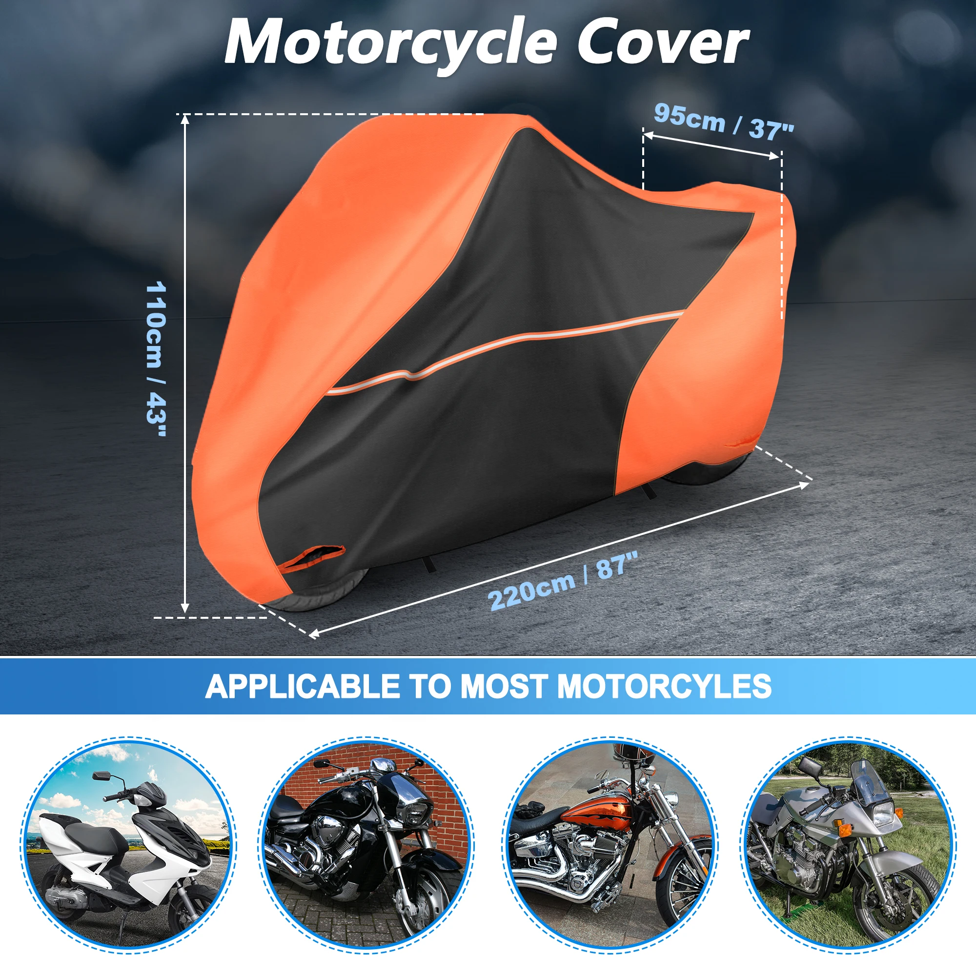 UXCELL Motorcycle Full Cover Waterproof Universal 210T-PU 300D-PU Motorbike Cover Anti-UV All Season Outdoor Protection