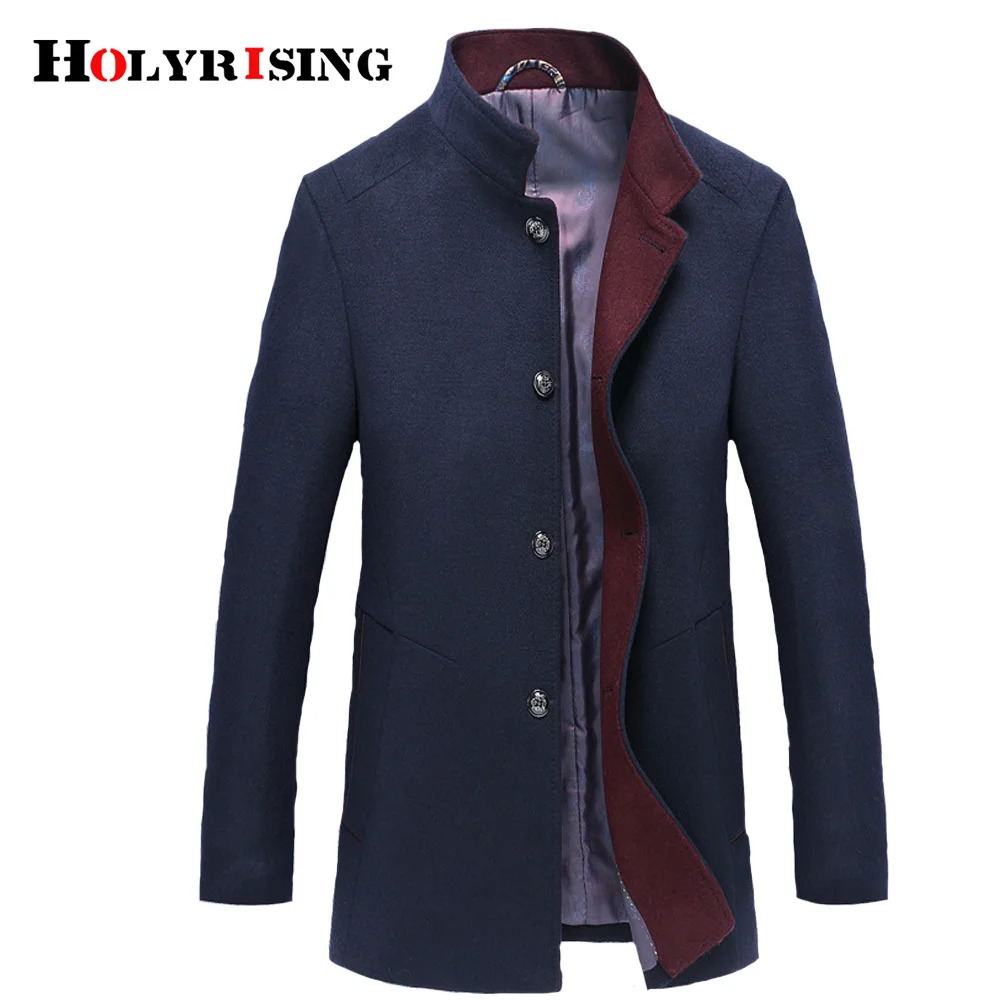 Holyrising Men Abrigo Hombre Wool Stand Collar Male Peacoat Single Breasted en Coats Warm & Blends Man Overcoat 18569-5