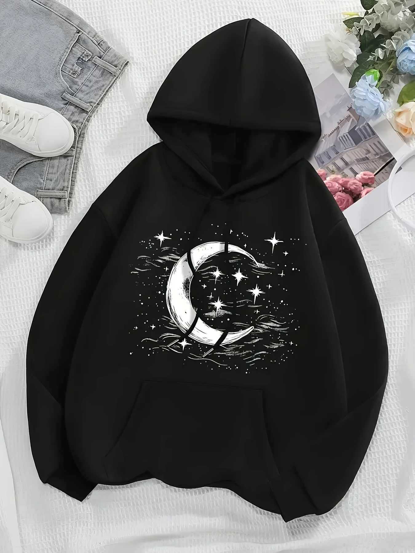 Stars Moon River Fashion Leisure European and American Sports Hoodie Essential for Autumn and Winter Outing and Dressing