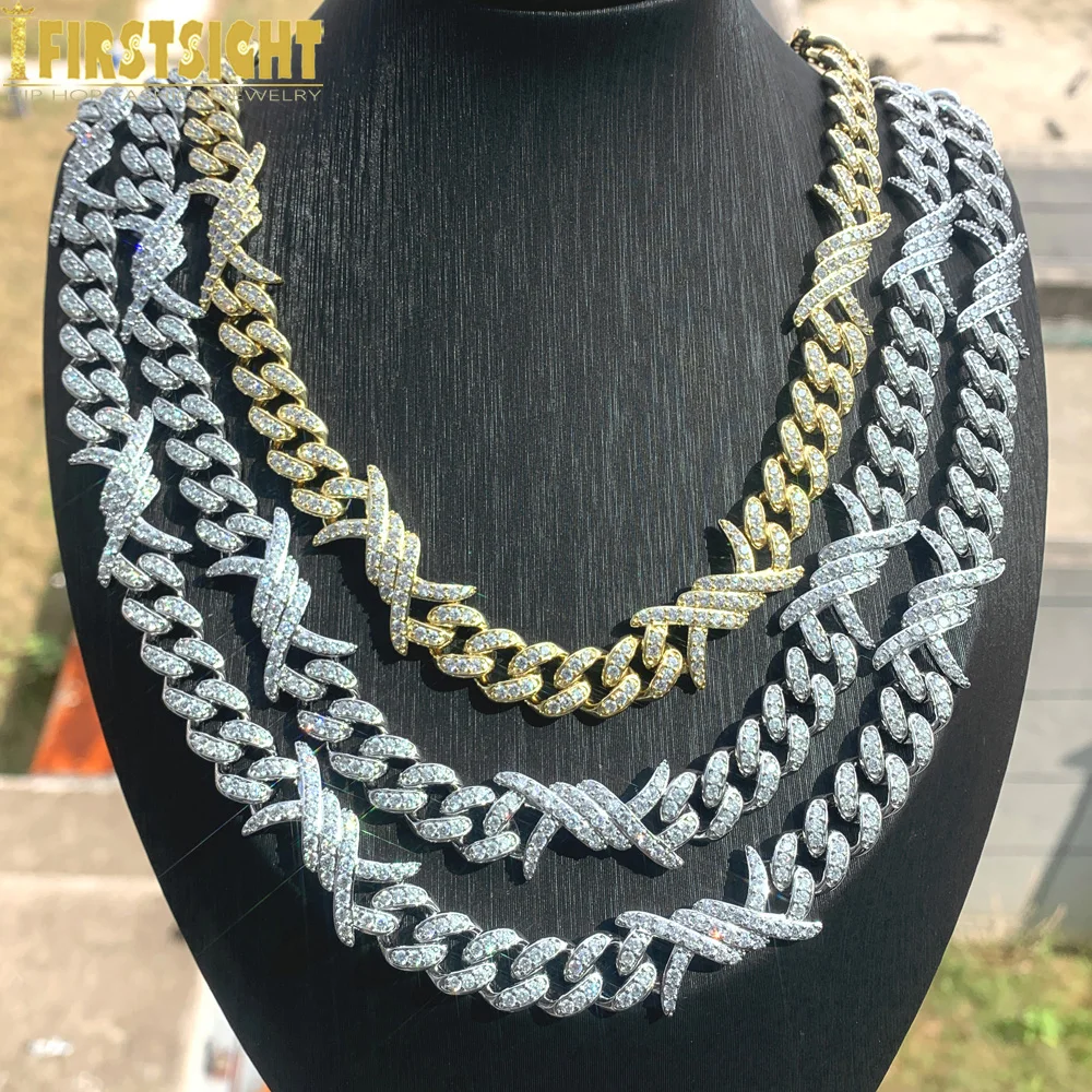 

Iced Out Miami Cuban Link Chain Barbed Wire Necklace Silver Color Bling Cubic Zirconia Thorns Charm Man Hip Hop Jewelry